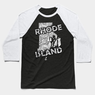 Mandala art map of Rhode Island with text in white Baseball T-Shirt